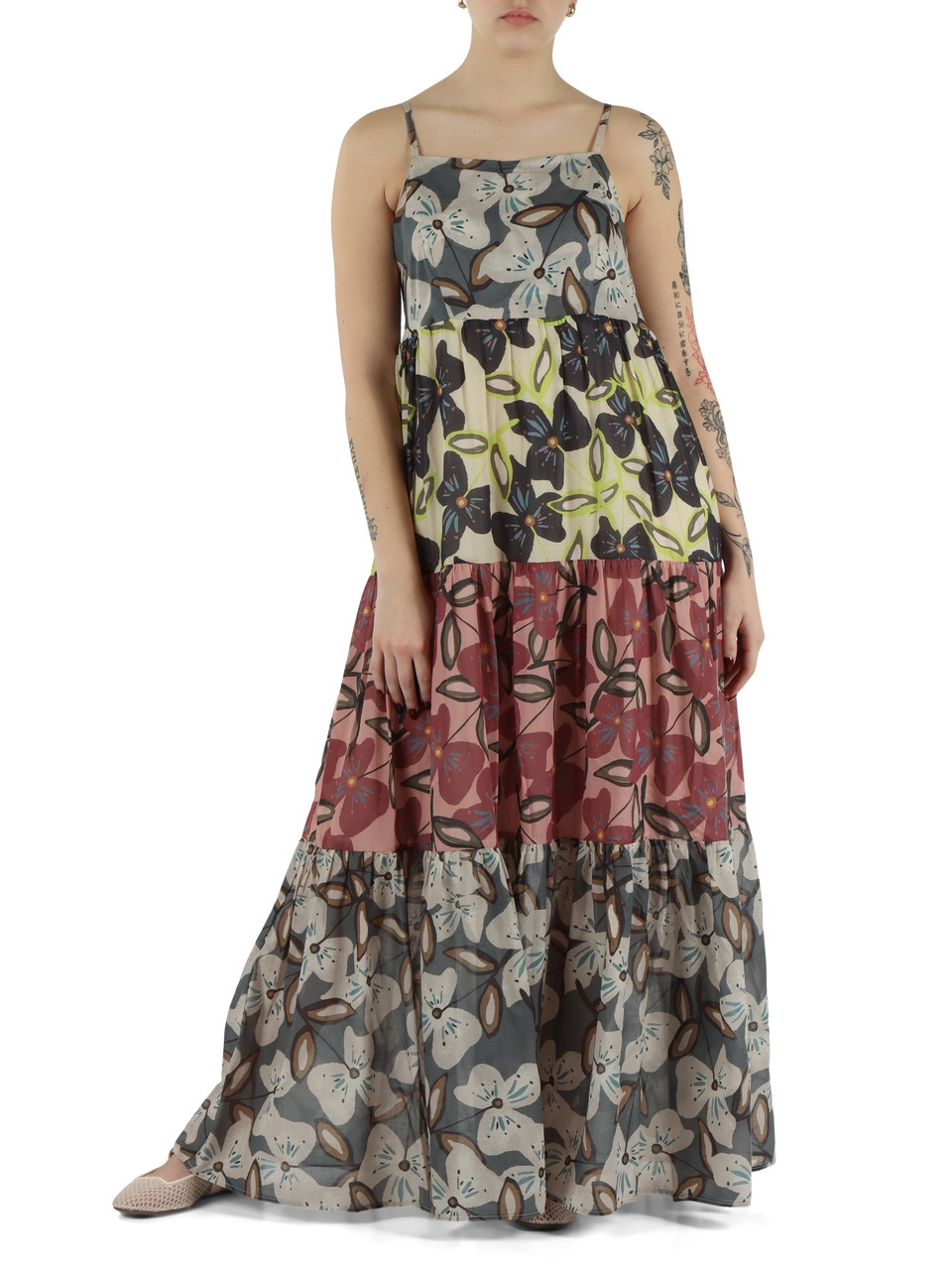 MULTICOLOR | Abito lungo a balze con stampa floreale