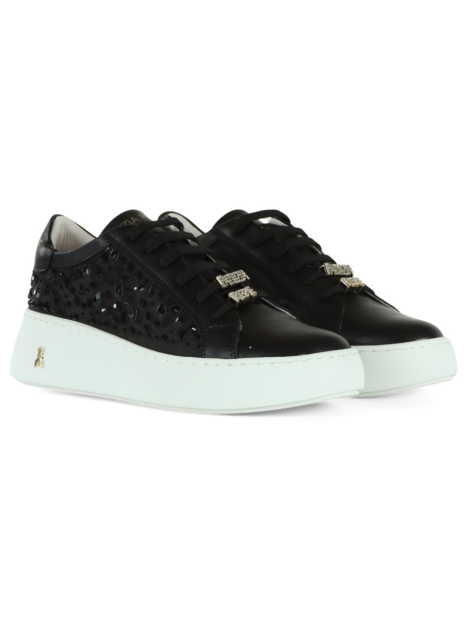 NERO | GIRL: Sneakers in pelle e tessuto con pietre applicate