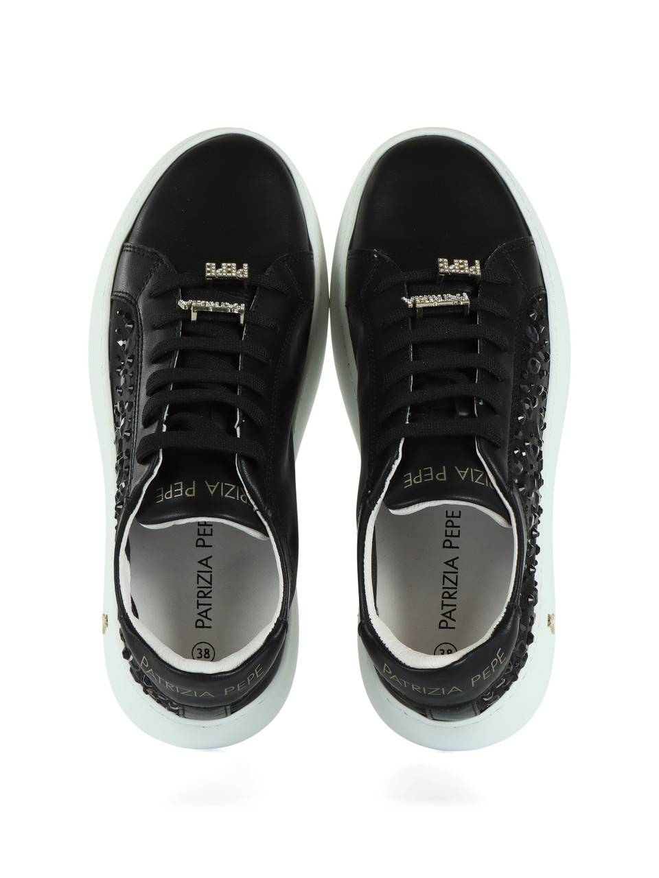 NERO | GIRL: Sneakers in pelle e tessuto con pietre applicate