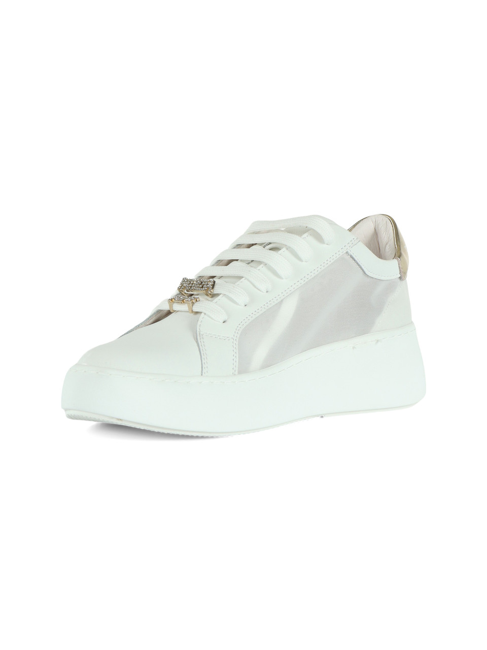 BIANCO | GIRL: Sneakers in pelle e tessuto con pietre applicate