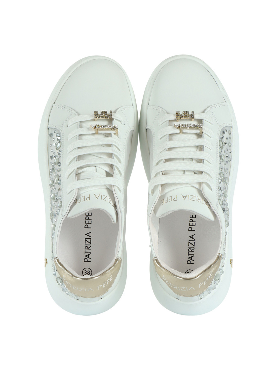 BIANCO | GIRL: Sneakers in pelle e tessuto con pietre applicate
