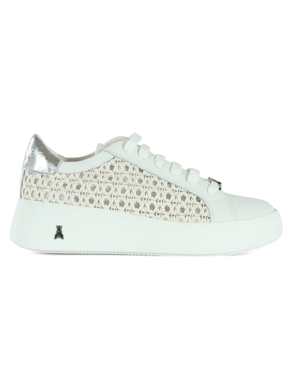 BIANCO | GIRL: Sneakers in pelle e tessuto effetto rafia