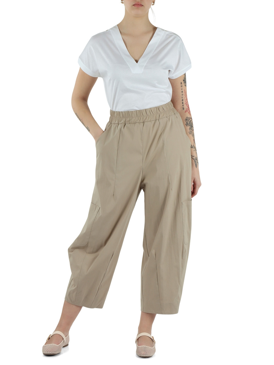 BEIGE | Cropped-Hosen aus Baumwollmischung