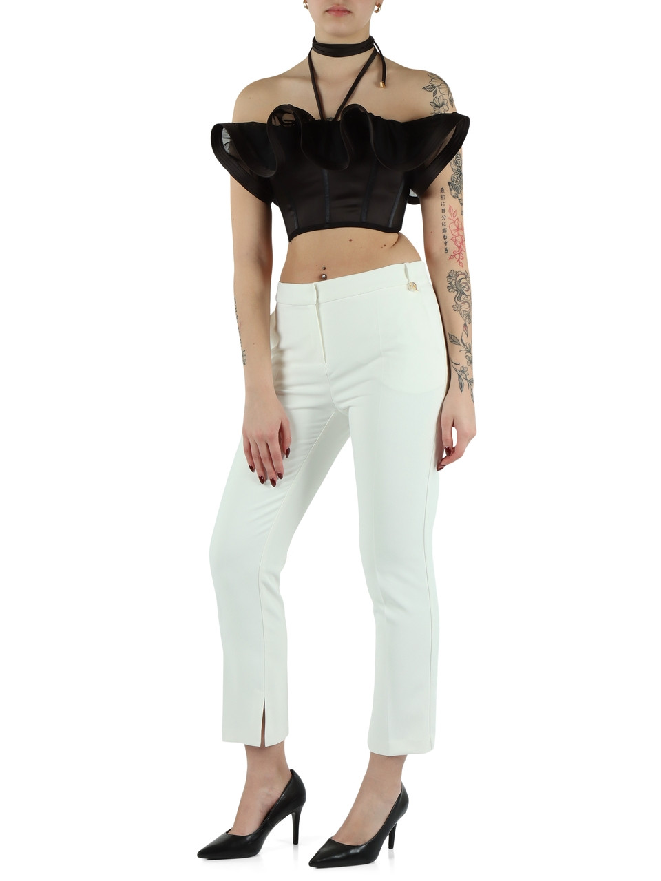 NERO | Top in satin con maxi rouches