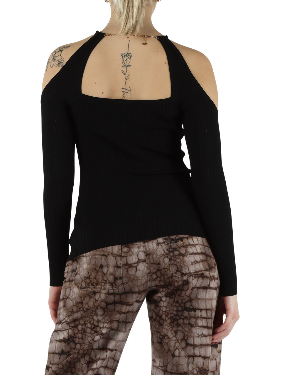 NERO | Maglia cut-out in misto viscosa a costine