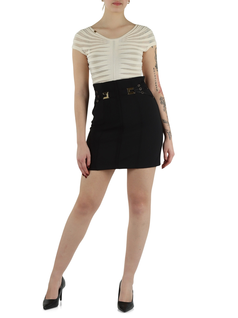 NERO | Minigonna vita alta in doppio crepe