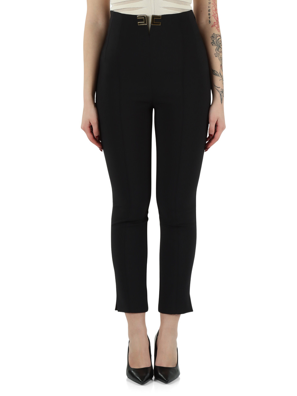 NERO | Pantaloni in doppio crepe con placca logo