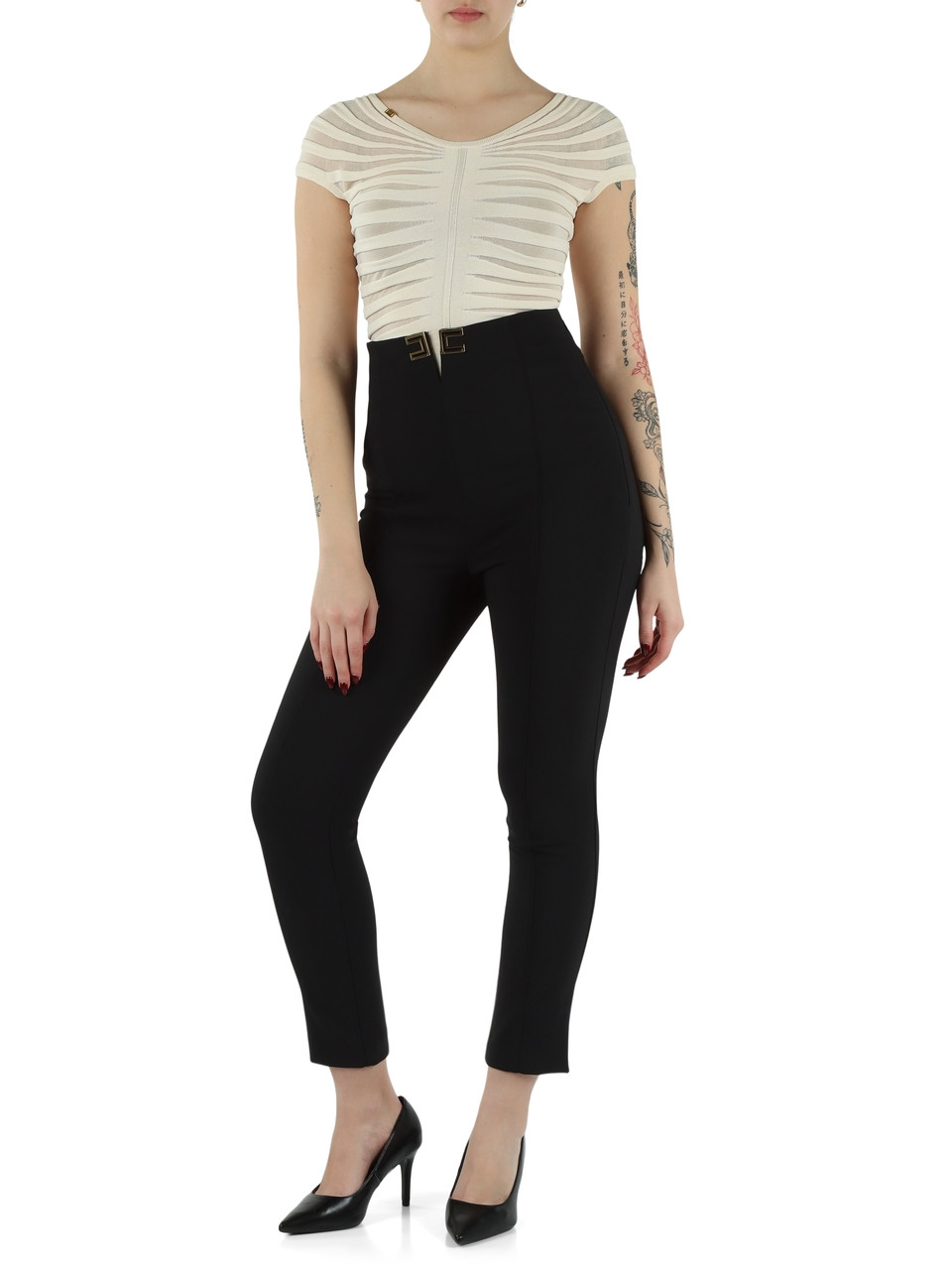 NERO | Pantaloni in doppio crepe con placca logo