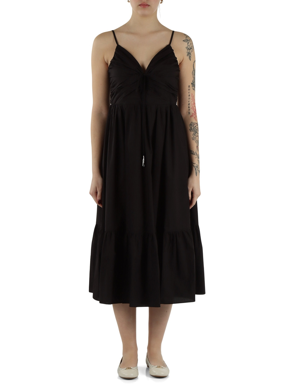 SCHWARZ | Midikleid aus Baumwollpopeline