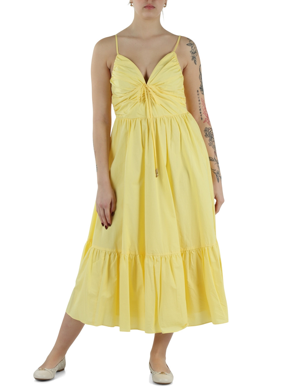 GELB | Midikleid aus Baumwollpopeline
