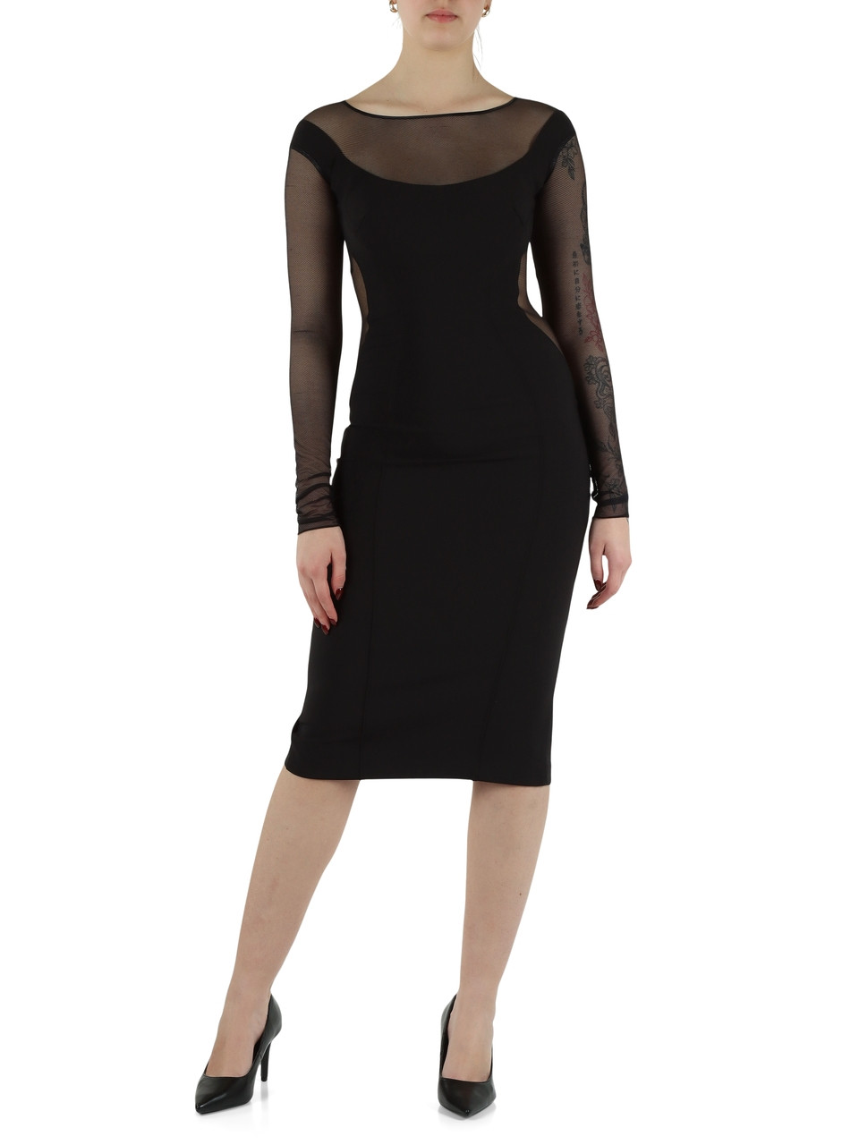 NERO | Abito aderente in crepe e tulle