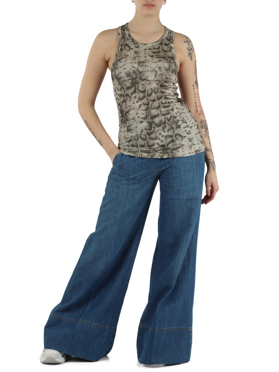 MARRONE | Canotta in cotone stampa snake BELFIORE