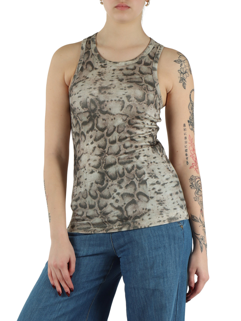 MARRONE | Canotta in cotone stampa snake BELFIORE