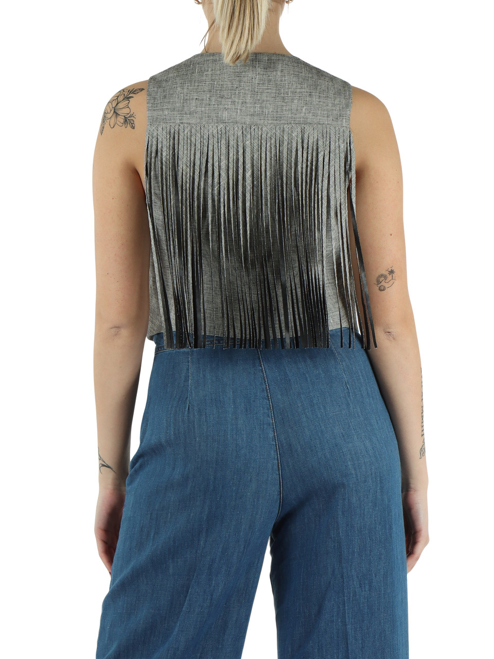 GRAU | BORETTO Weste mit Fransen aus Baumwolle und Leinen