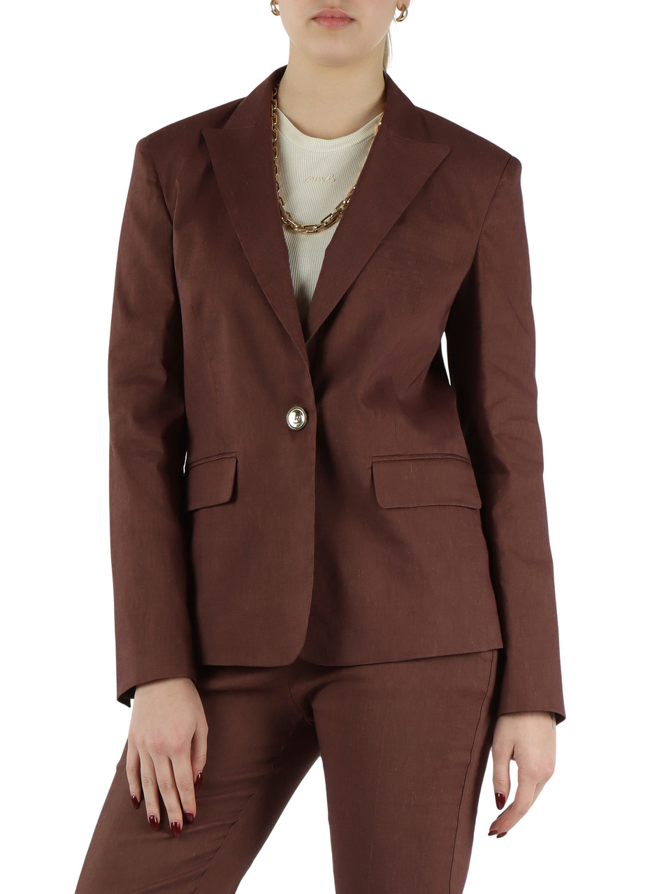 MARRONE | Giacca in lino e viscosa stretch FREDA