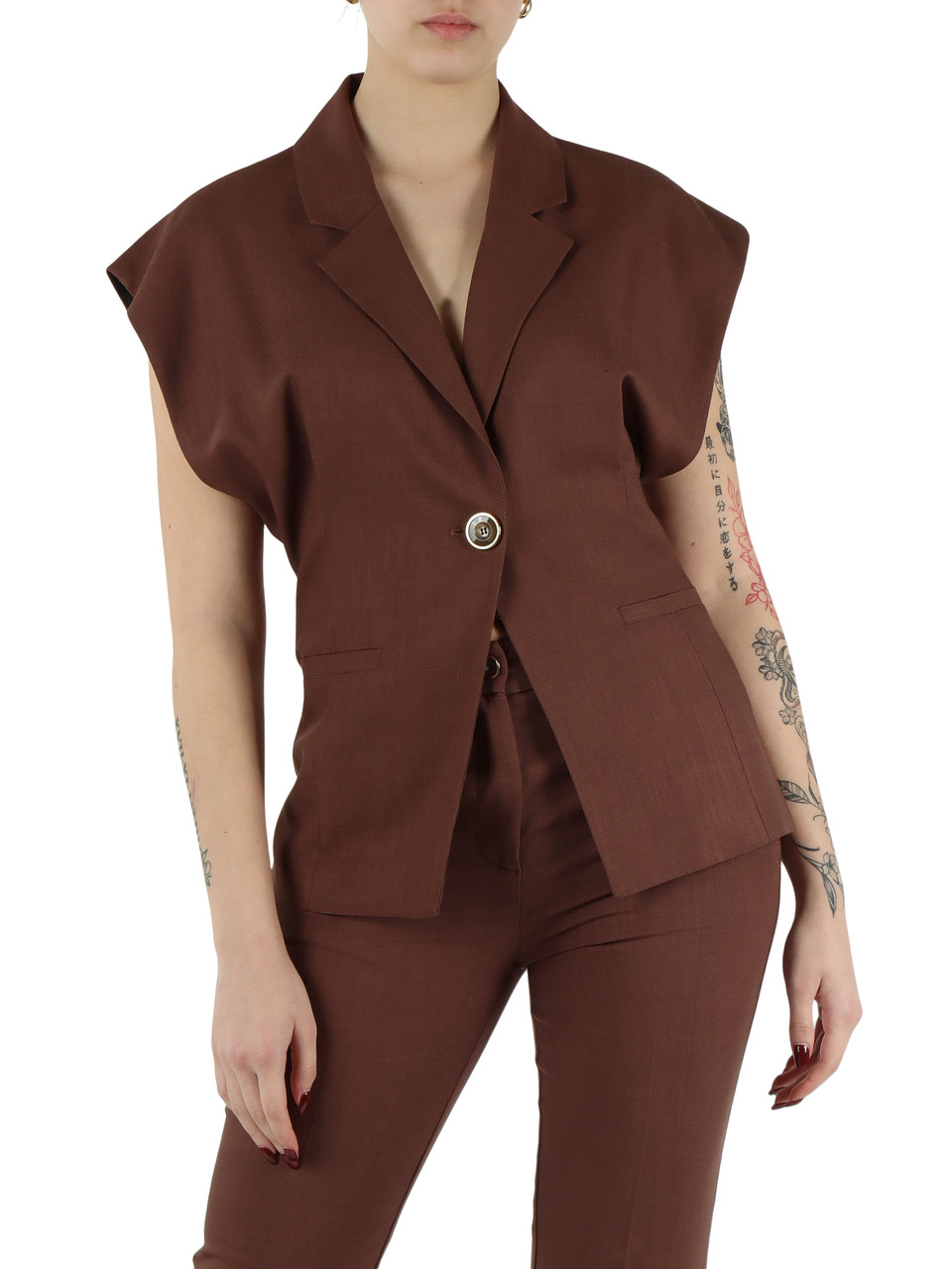 MARRONE | Giacca smanicata FLOELLA in viscosa stretch