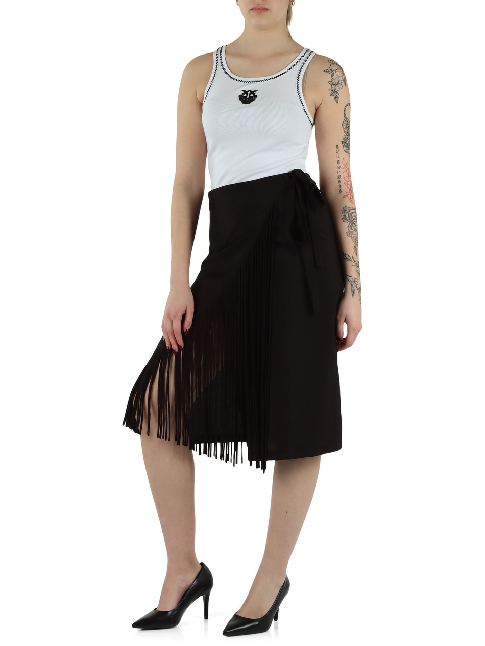 NERO | Gonna in tela di viscosa BACEDASCO con frange