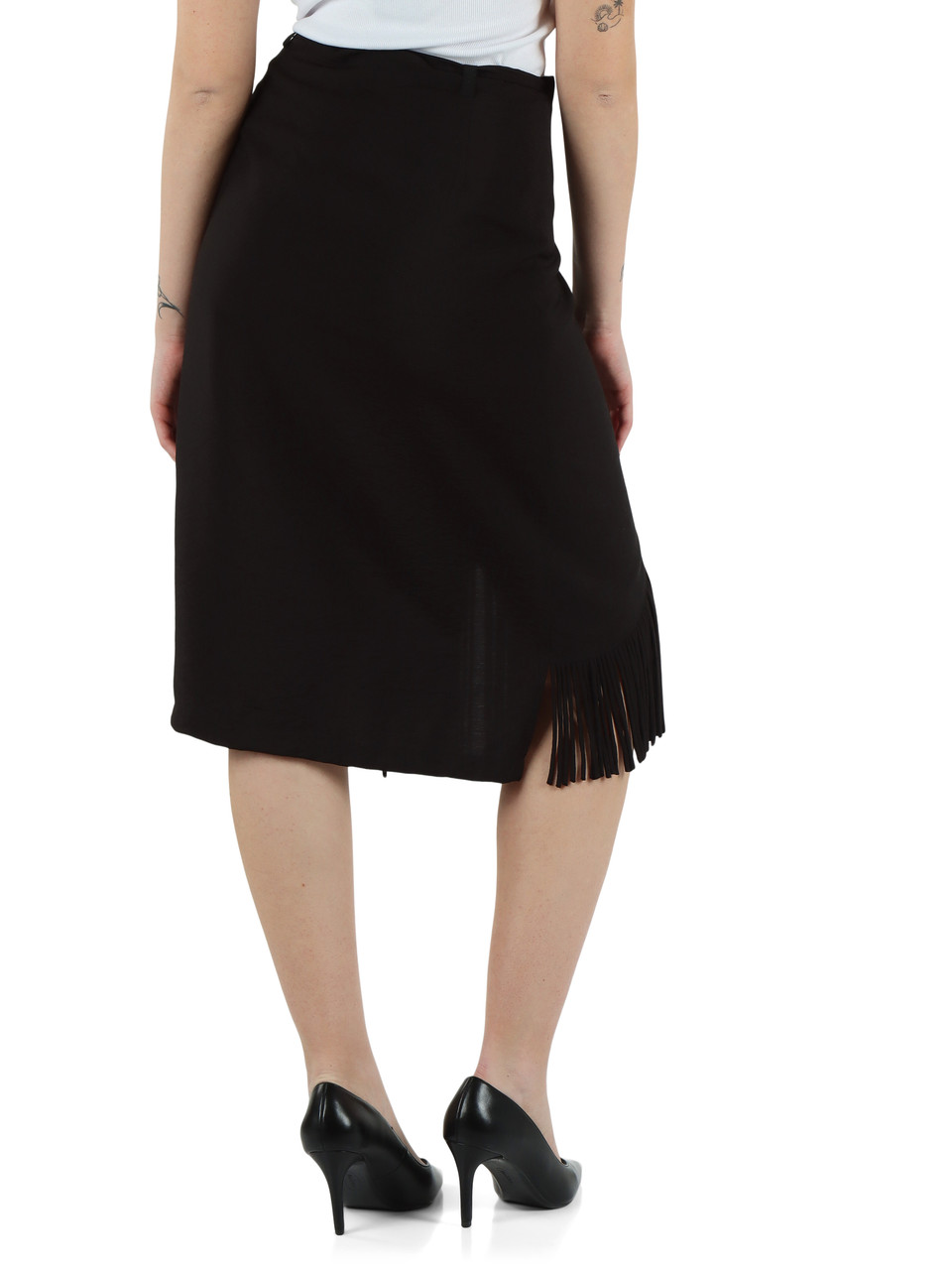 NERO | Gonna in tela di viscosa BACEDASCO con frange