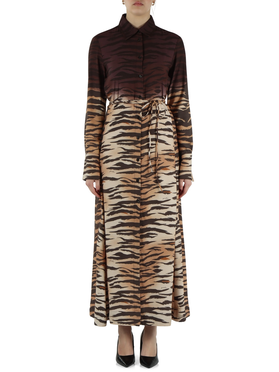 MARRONE | Abito lungo chemisier in viscosa ANNABEL