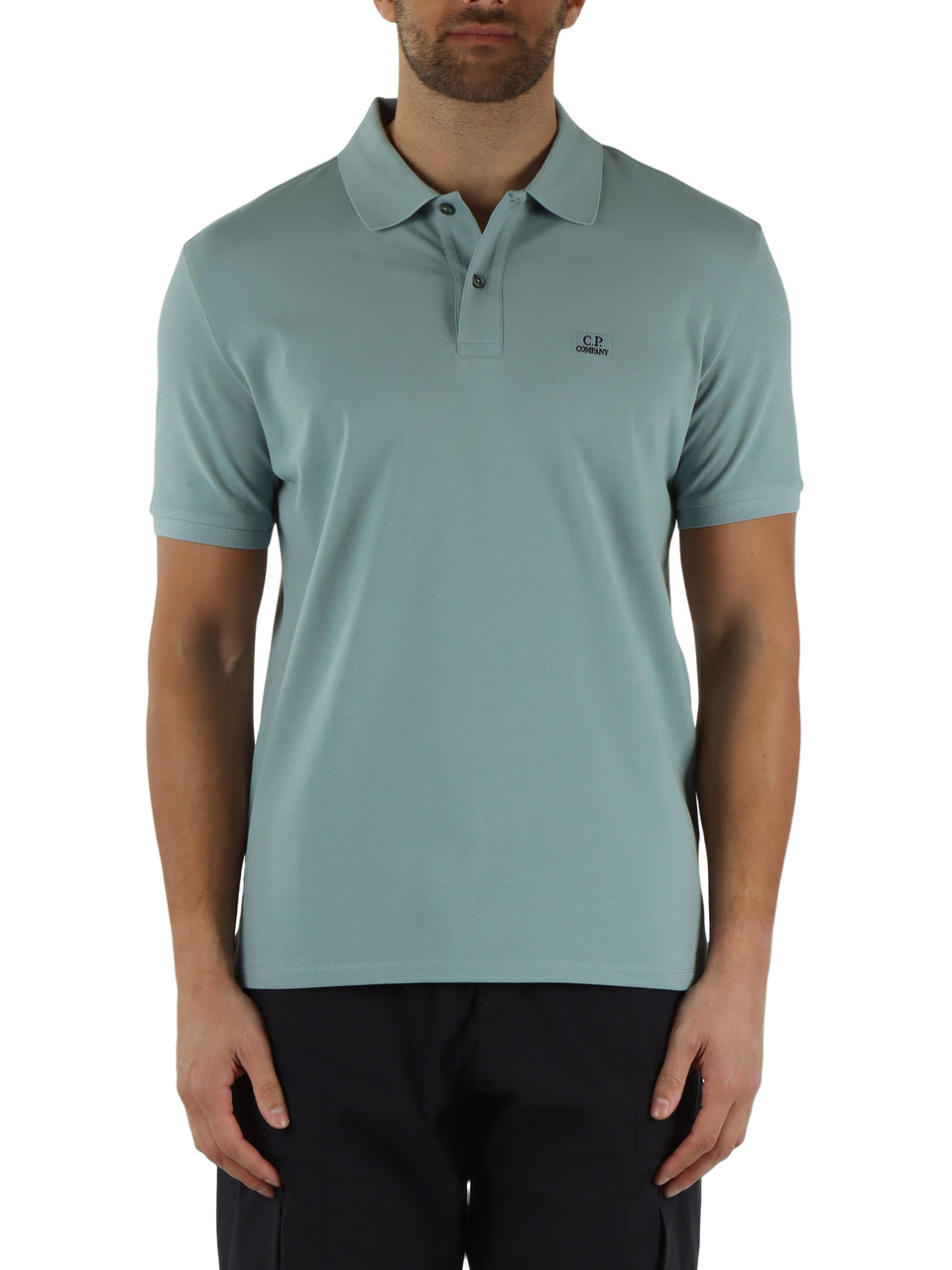 AZZURRO POLVERE | Polo in cotone piquet stretch con ricamo logo
