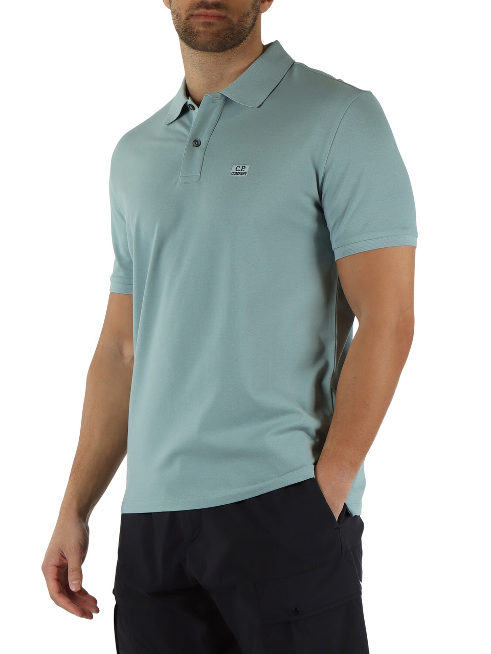 AZZURRO POLVERE | Polo in cotone piquet stretch con ricamo logo