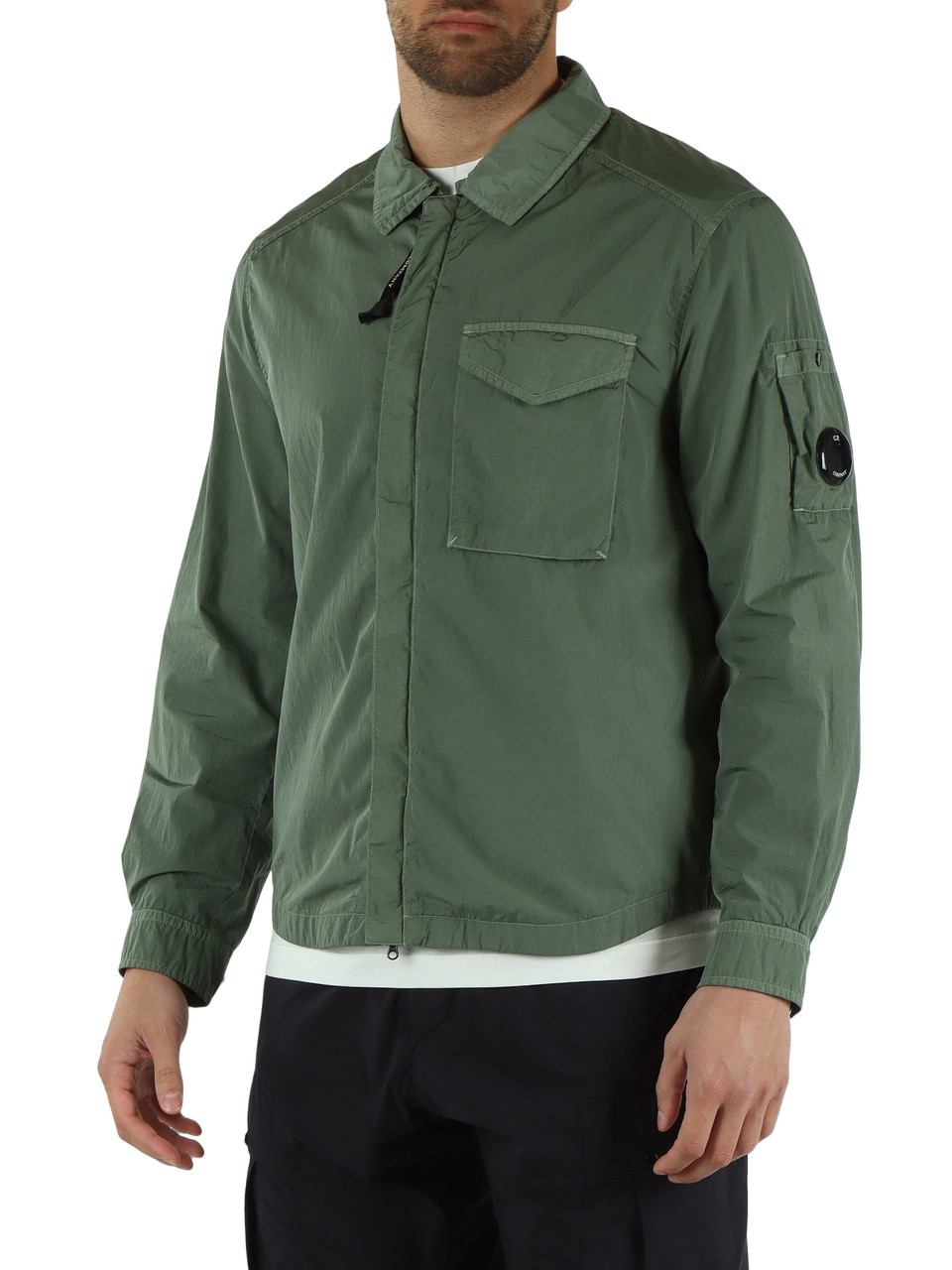 VERDE | Overshirt in tessuto tecnico lucido Chrome-R