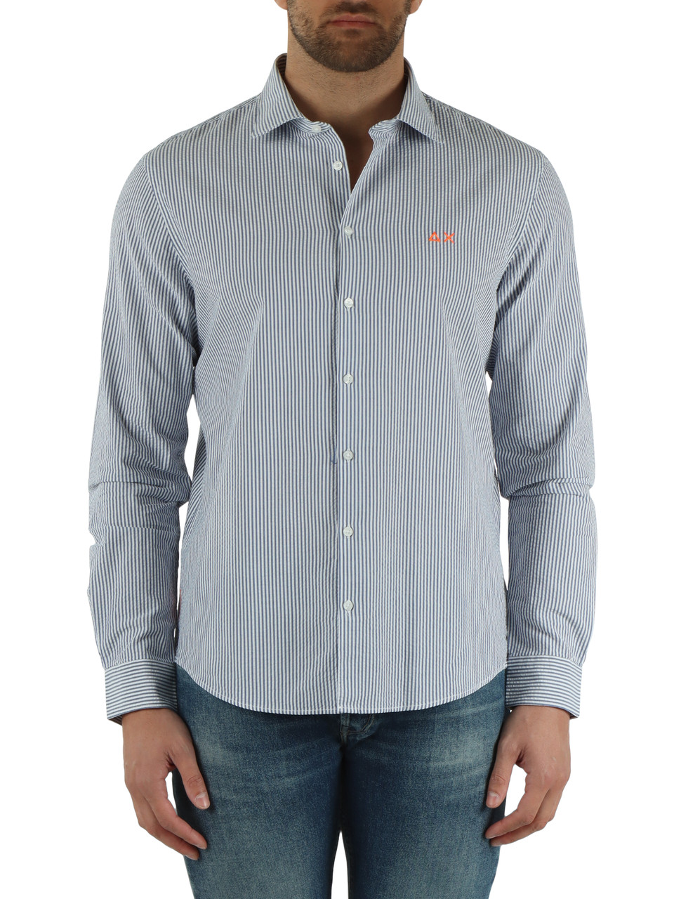 BLU | Camicia a righe in cotone seersucker