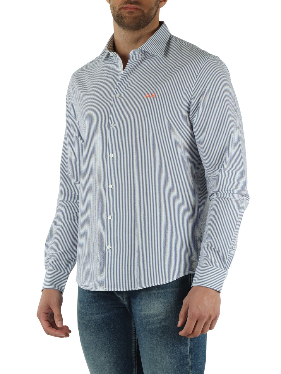 BLU | Camicia a righe in cotone seersucker