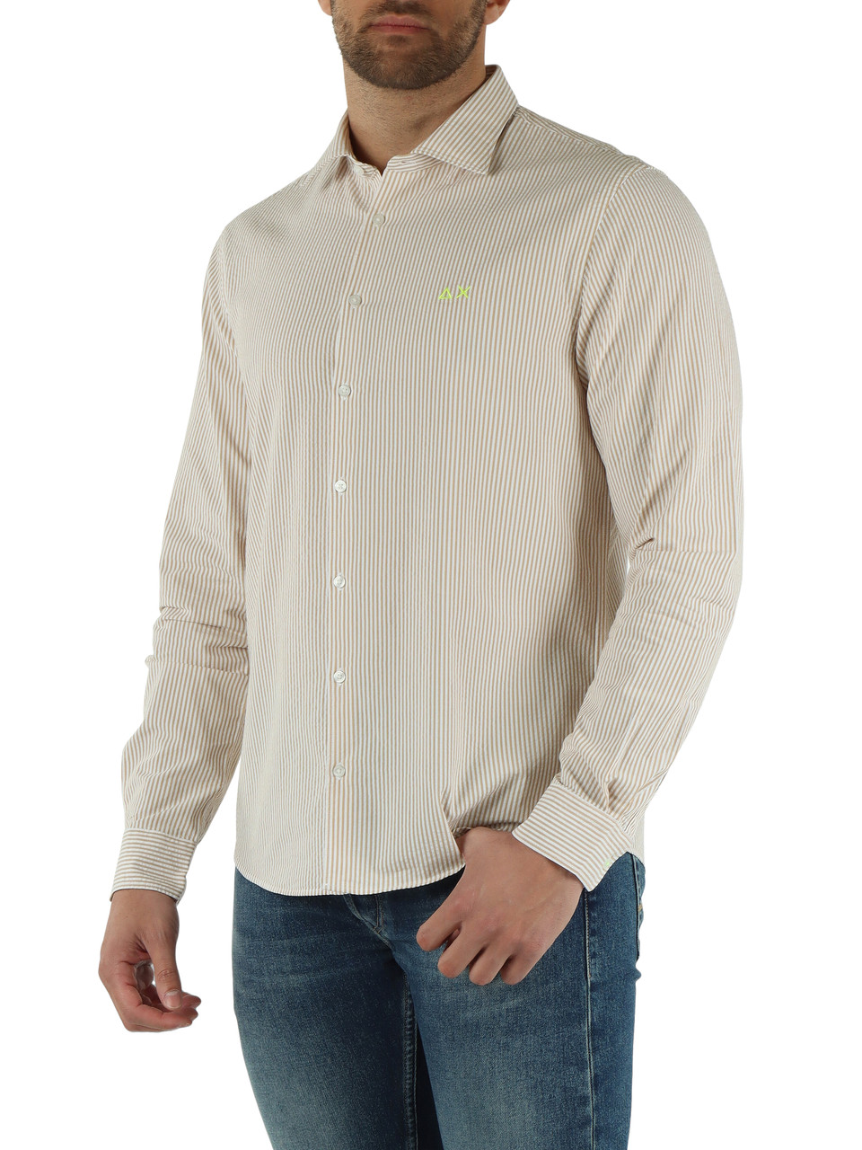 BEIGE | Camicia a righe in cotone seersucker