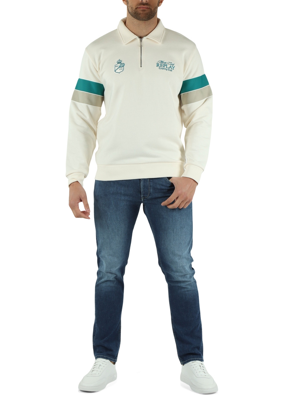 SAHNE | MCCC Collection: Sweatshirt aus gebürsteter Baumwolle mit Reißverschluss am Kragen