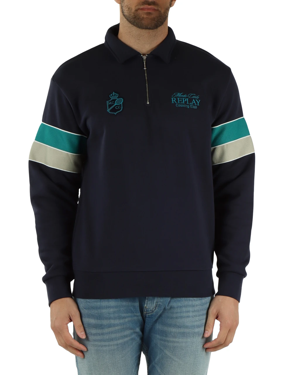 Dunkelblau | MCCC Collection: Sweatshirt aus gebürsteter Baumwolle mit Reißverschluss am Kragen