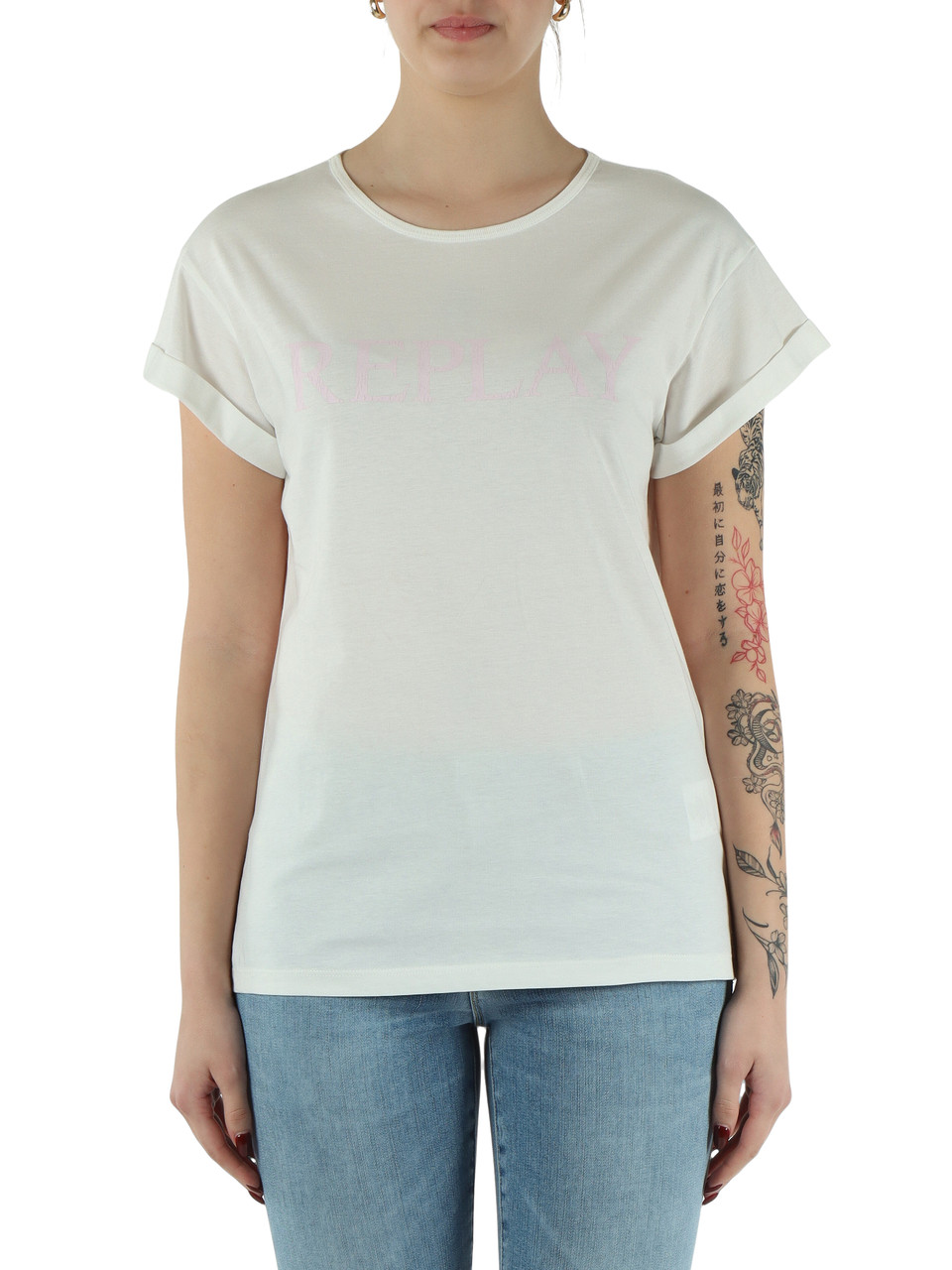 BIANCO | T-shirt in cotone con scritta logo frontale