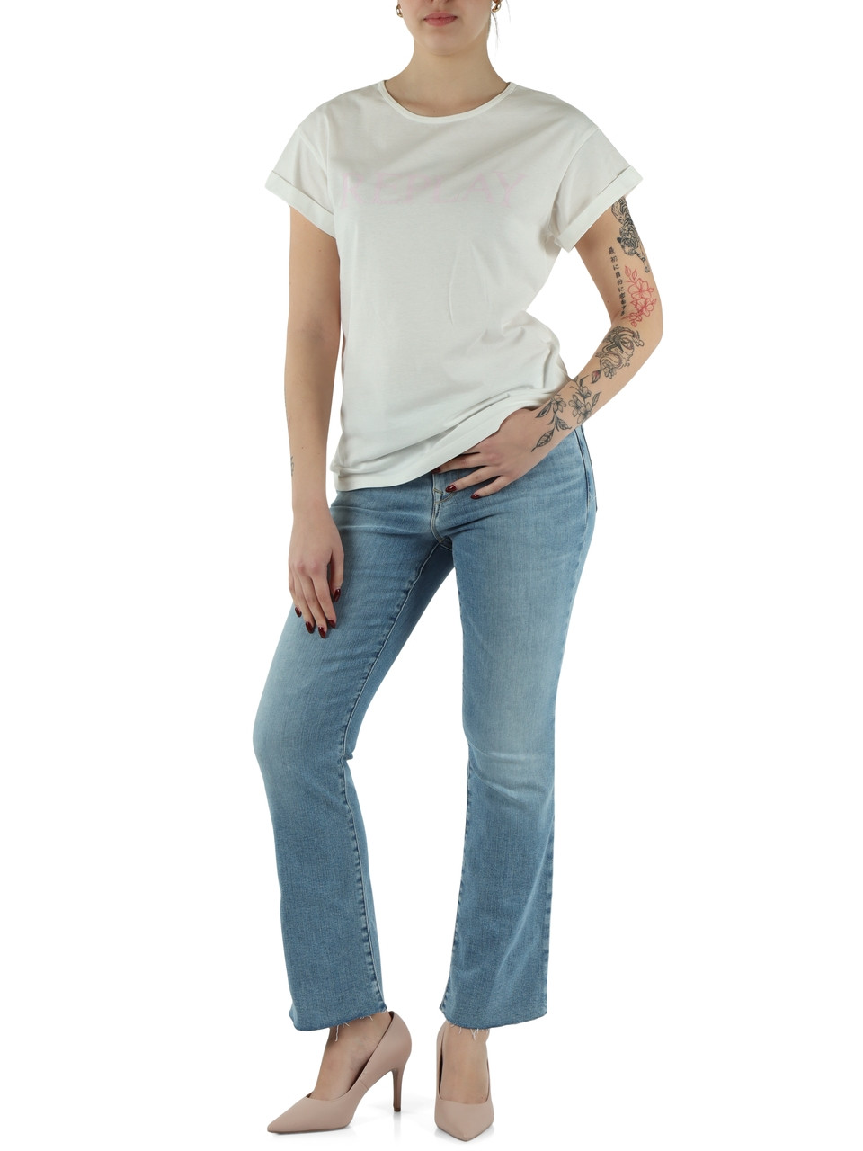 BIANCO | T-shirt in cotone con scritta logo frontale