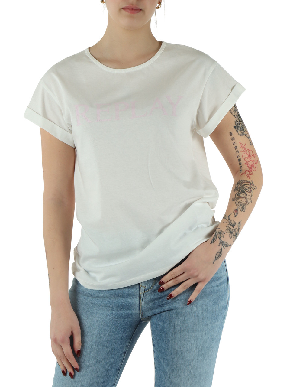 BIANCO | T-shirt in cotone con scritta logo frontale