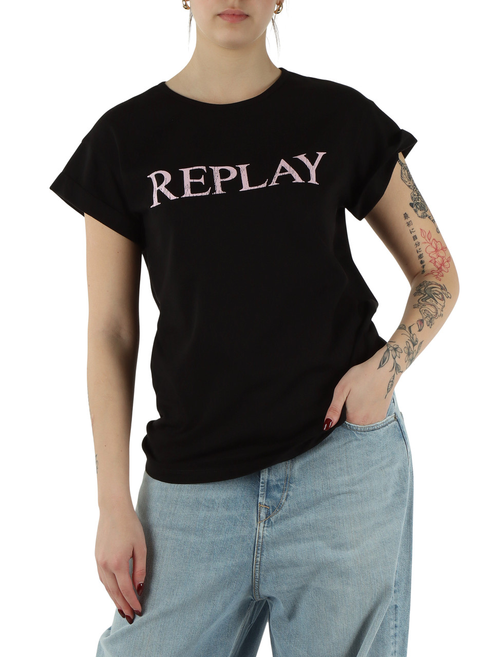 NERO | T-shirt in cotone con scritta logo frontale