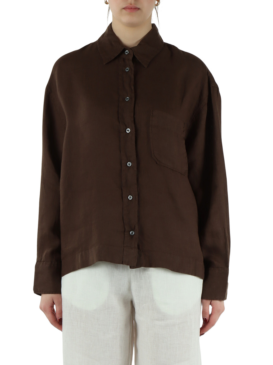 MARRONE | Camicia oversize in lino