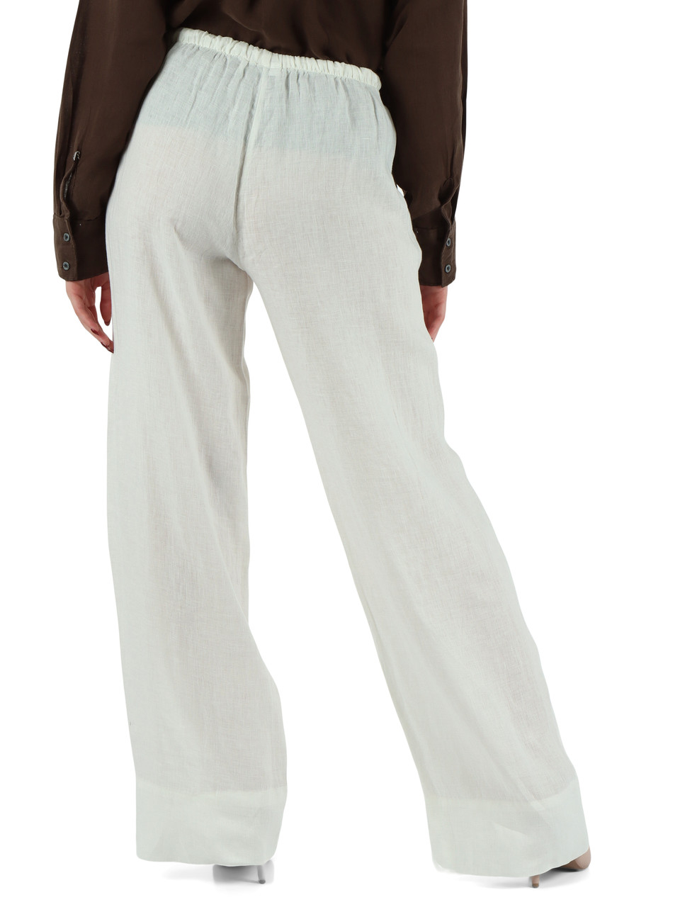 BIANCO | Pantalone gamba larga in lino