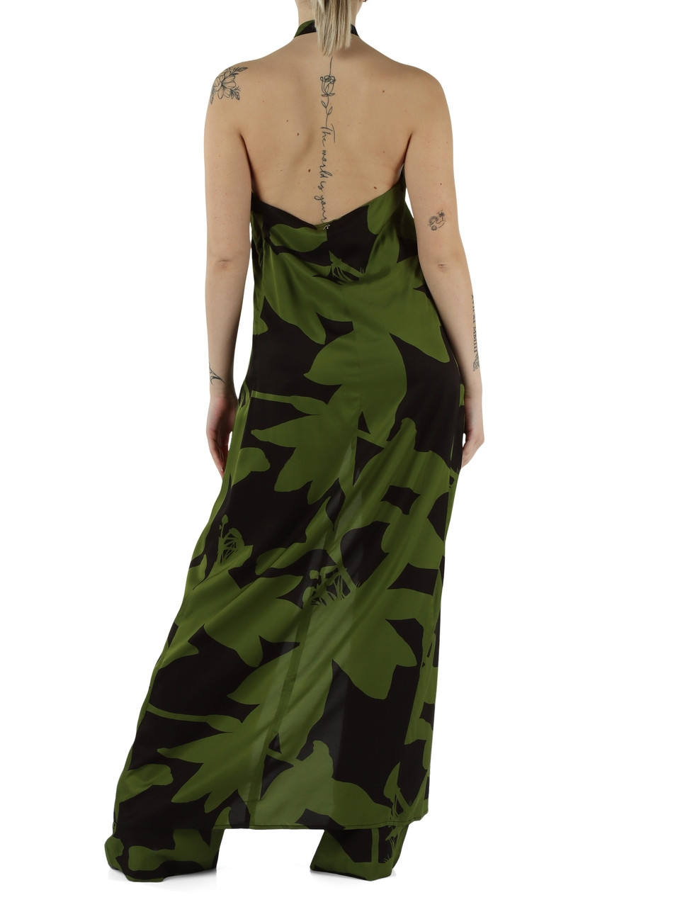 VERDE | Vestito lungo in viscosa stampata con spacco