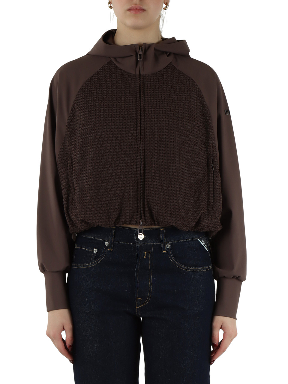 MARRONE | Giacca cropped AYKO con pannelli a contrasto