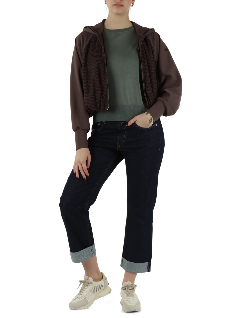 MARRONE | Giacca cropped AYKO con pannelli a contrasto