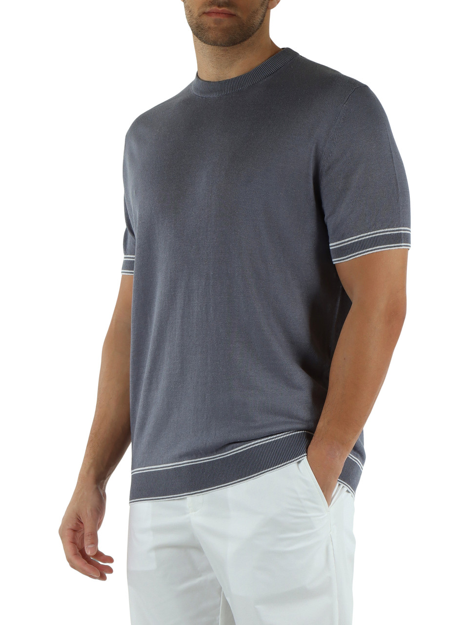 BLU CHIARO | Maglia manica corta in lino e viscosa