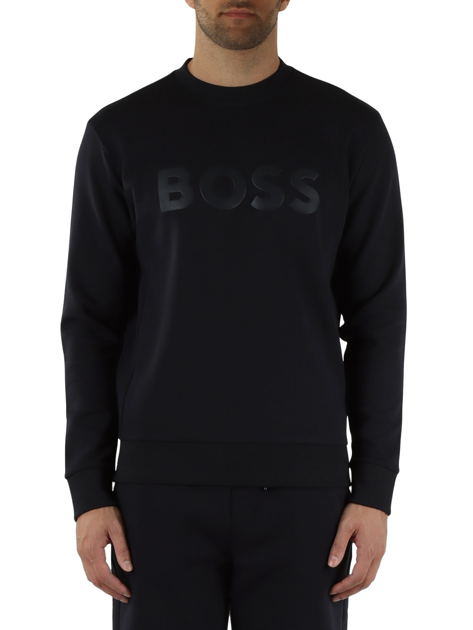 BLU SCURO | Felpa in cotone stretch con scritta logo a rilievo