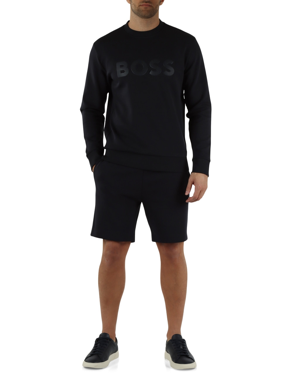 BLU SCURO | Felpa in cotone stretch con scritta logo a rilievo