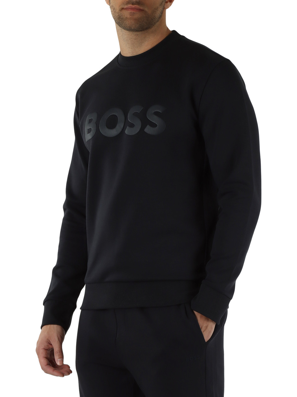 BLU SCURO | Felpa in cotone stretch con scritta logo a rilievo
