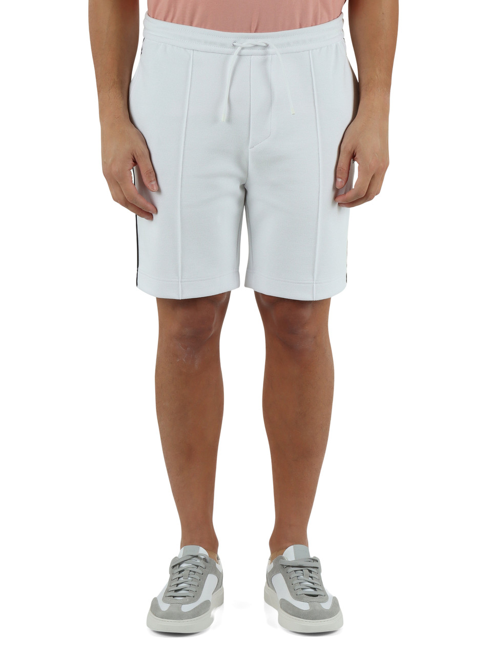 BIANCO | Pantaloncini sportivi in misto cotone piquet con ricamo logo