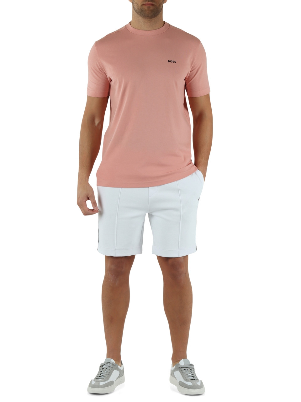 BIANCO | Pantaloncini sportivi in misto cotone piquet con ricamo logo