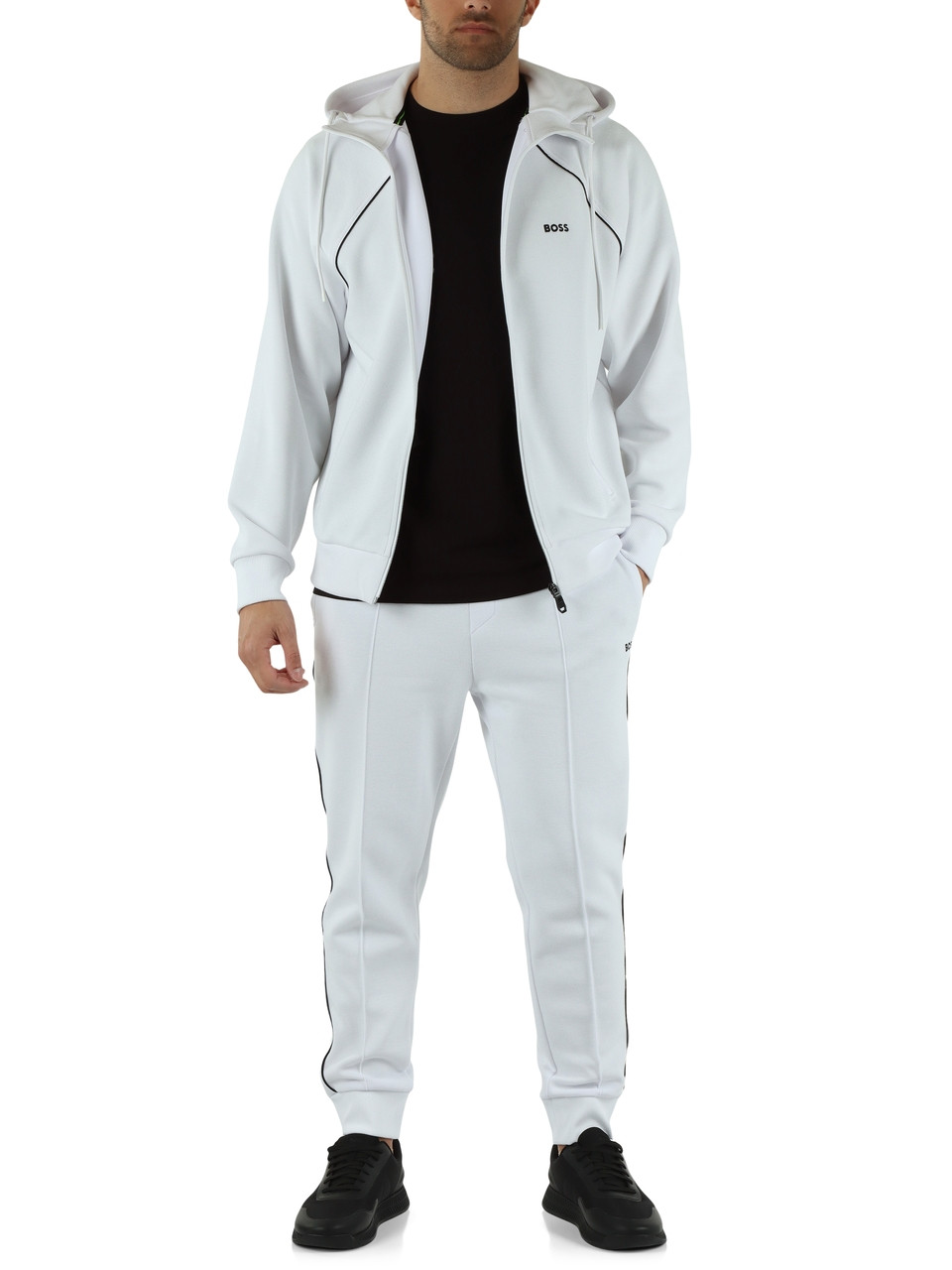 BIANCO | Pantaloni sportivi in misto cotone piquet con ricamo logo