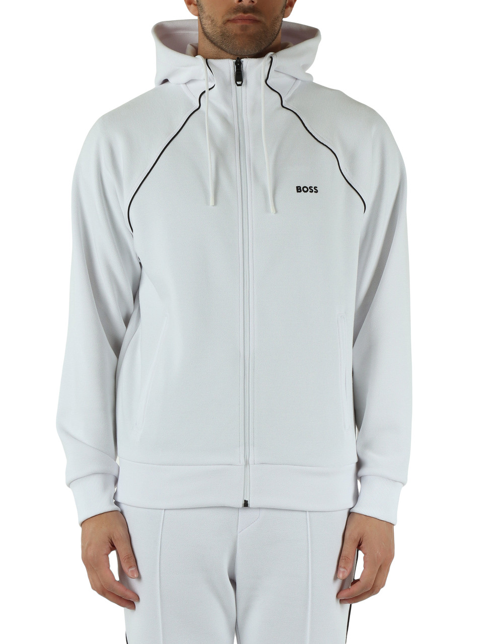 WEISS | Kapuzenpullover aus Baumwoll-Piqué-Mischung
