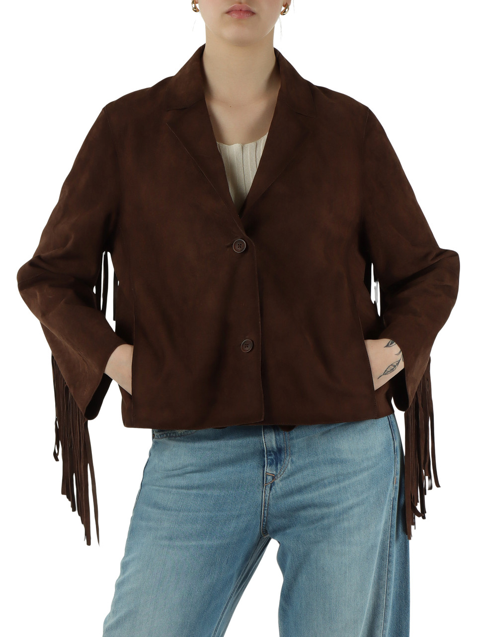 MARRONE | Giacca in suede con frange