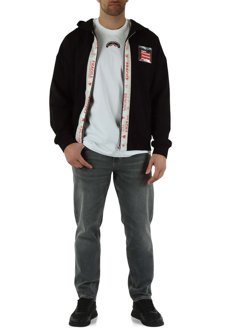 SCHWARZ | Reißverschluss-Kapuzenpullover PACKED AWAY